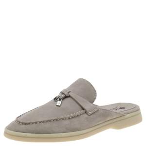 Pre Owned Loro Piana Beige Suede Babouche Charms Walk Mules Size 37