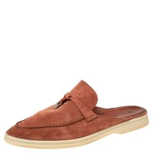Loro Piana Brown Suede Babouche Charms Flat Mules Size 40.5