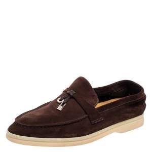 Pre Owned Loro Piana Dark Brown Suede Summer Charms Walk Slip On Loafers Size 37