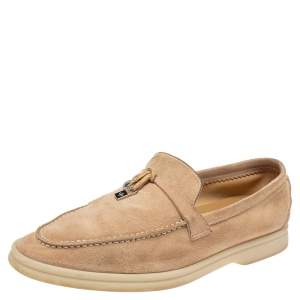Pre Owned Loro Piana  Beige Suede Summer Charms Walk Loafers  Size 38.5 