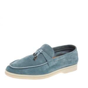 Pre Owned Loro Piana Light Blue Suede Summer Charms Walk Loafers Size 36 