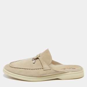 Loro Piana Beige Suede Babouche Charms Walk Flat Mules Size 39.5