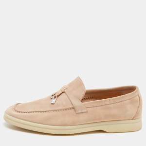 Pre Owned Loro Piana Beige Suede Summer Charms Walk Loafers  Size 36.5 