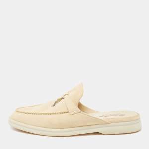 Loro Piana Beige Suede Babouche Charms Flat Mules Size 38