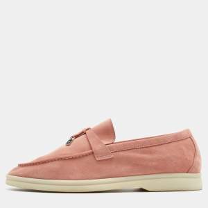 Pre Owned Loro Piana Pink Suede Summer Charms Walk Slip On Loafers Size 38
