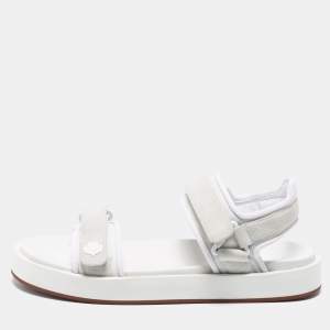 Loro Piana White Leather and Suede Waikiki Flat Sandals Size 40