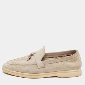 Pre Owned Loro Piana Grey Suede Summer Charms Walk Loafers Size 36