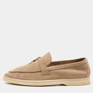 Pre Owned Loro Piana Beige Suede Summer Charms Walk  Loafers Size 39.5