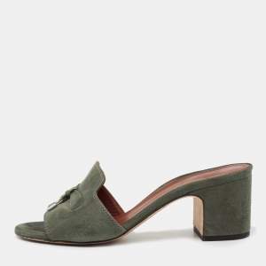 Loro Piana Green Suede Summer Charms Walk Slides Size 35.5