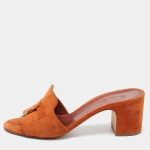 Loro Piana Orange Suede Summer Charms Slide Sandals Size 38