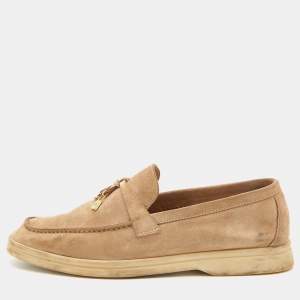 Pre Owned Loro Piana Beige Nubuck Leather Summer Charms Walk Slip On Loafers Size 36.5