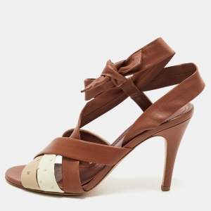 Loro Piana Multicolor Ostrich Leather and Leather Ankle Wrap Sandals Size 38