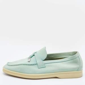 Pre Owned Loro Piana Mint Green Suede Summer Charms Walk Slip On Loafers Size 37