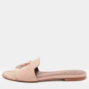 Loro Piana Pink Suede Summer Charms Flat Slides Size 40