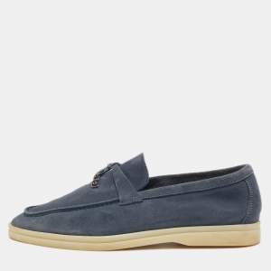 Loro Piana Grey Suede Summer Charms Walk Loafers Size 37