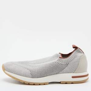 Loro Piana Grey Knit Fabric 360 LP Flexy Walk Slip On Sneakers Size 38