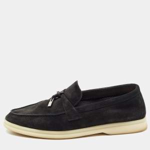 Loro Piana Black Suede Summer Charms Walk Loafers Size 36