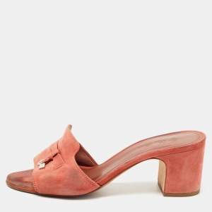Loro Piana Pink Suede Summer Charms Slide Sandals Size 38.5