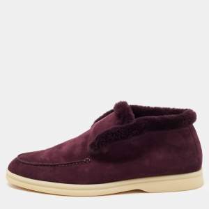 Pre Owned Loro Piana Purple Suede and Shearling Fur Open Walk Chukka Boots Size 38
