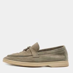 Loro Piana Grey Suede Summer Charms Walk Loafers Size 35.5