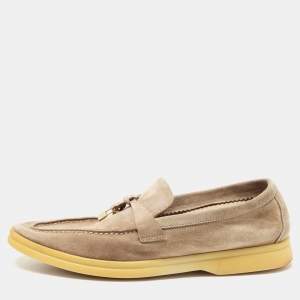 Loro Piana Light Brown Suede Summer Charms Walk Loafers Size 37.5