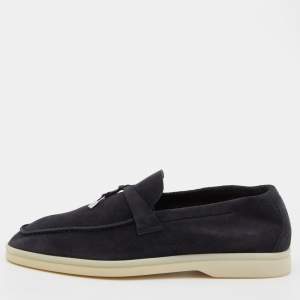 Pre Owned Loro Piana Navy Blue Suede Summer Charms Walk Slip On Loafers Size 38