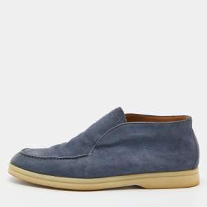 Pre Owned Loro Piana Blue Suede Open Walk Ankle Boots Size 38