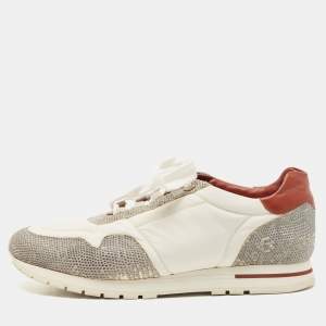 Pre Owned Loro Piana Tricolor Neoprene and Karung Leather Low Top Sneakers Size 38.5