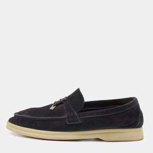 Loro Piana Navy Blue Suede Summer Charms Walk Loafers Size 37.5
