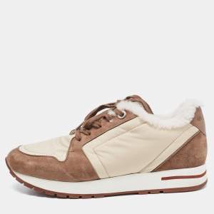 Pre Owned Loro Piana Brown/Beige Suede and Neoprene My Wind Sneakers Size 38