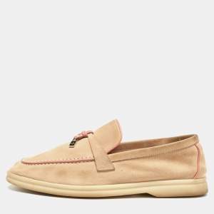Loro Piana Beige/Pink Suede Summer Charms Walk Loafers Size 36.5