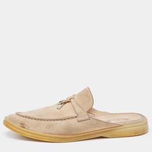 Loro Piana Beige Suede Babouche Charms Walk Flat Mules Size 37.5