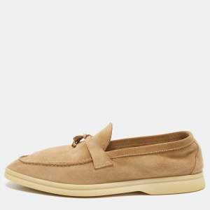 Loro Piana Beige Suede Summer Charms Walk Loafers Size 39.5