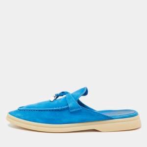 Loro Piana Blue Suede Babouche Charms Walk Mules Size 37