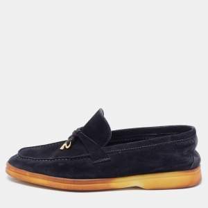 Pre Owned Loro Piana Navy Blue Suede Summer Charms Walk Loafers Size 38.5 