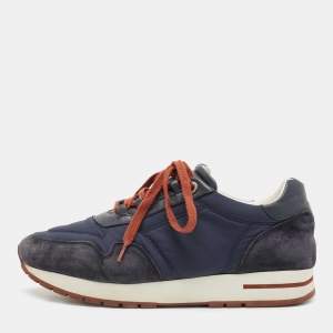 Pre Owned Loro Piana Navy Blue Nylon and Suede Sneakers Size 38.5