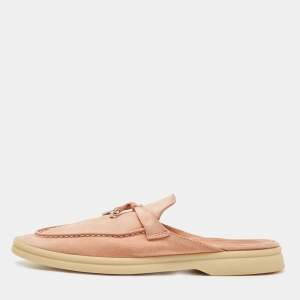 Loro Piana Pink Suede Babouche Charms Walk Mules Size 38