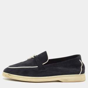 Pre Owned Loro Piana Navy Blue Suede Summer Charms Walk  Loafers Size 37