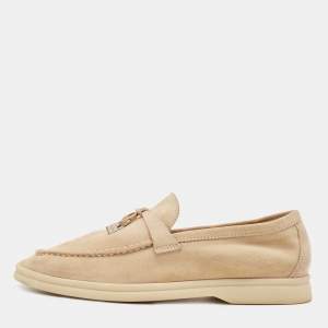 Pre Owned Loro Piana Beige Suede Summer Charms Walk Loafers Size 37.5