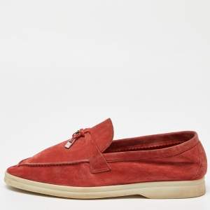 Pre Owned Loro Piana Orange Suede Summer Charms Walk Slip On Loafers Size 39