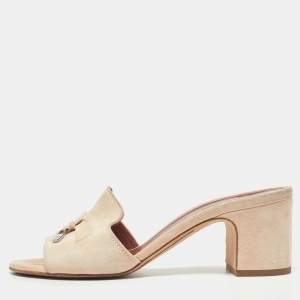 Loro Piana Beige Suede Summer Charms Slide Sandals Size 37