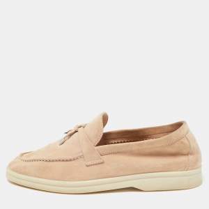 Pre Owned Loro Piana Beige Suede Summer Charms Walk Slip On Loafers Size 36.5