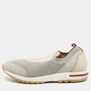 Loro Piana Grey Knit Fabric and Leather 360 LP Flexy Walk Sneakers Size 39