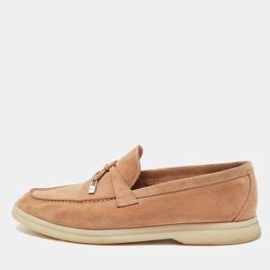 Pre Owned Loro Piana Light Brown Summer Charms Walk Slip On Loafers Size 37.5