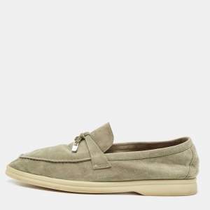 Loro Piana Grey Suede Summer Charms Walk Slip On Loafers Size 40