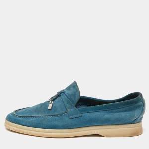 Loro Piana Teal Suede Summer Charms Walk Loafers Size 35