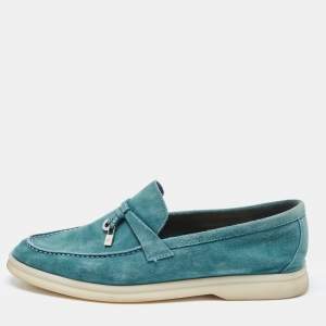 Loro Piana Green Suede Summer Charms Walk Slip On Loafers Size 37.5
