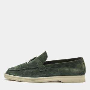 Pre Owned Loro Piana Green Suede Summer Charms Walk  Loafers Size 39