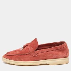 Loro Piana Coral Red Suede Summer Charms Walk Loafers Size 36.5
