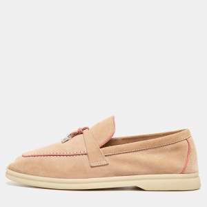 Pre Owned Loro Piana Beige Suede Summer Charms Walk Loafers Size 36.5